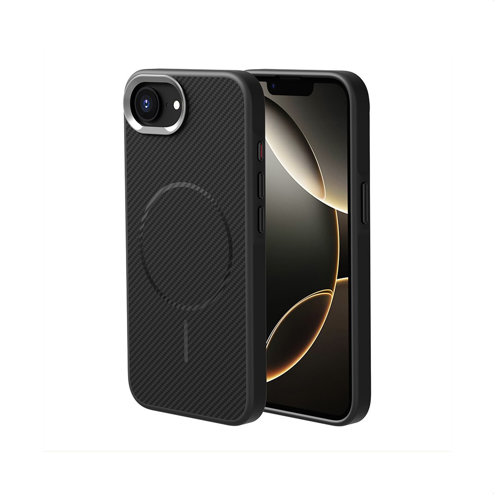 Apple iPhone 16E Kılıf M-safe Şarj Özellikli Karbon Fiber Görünümlü Zore Troy Kapak
