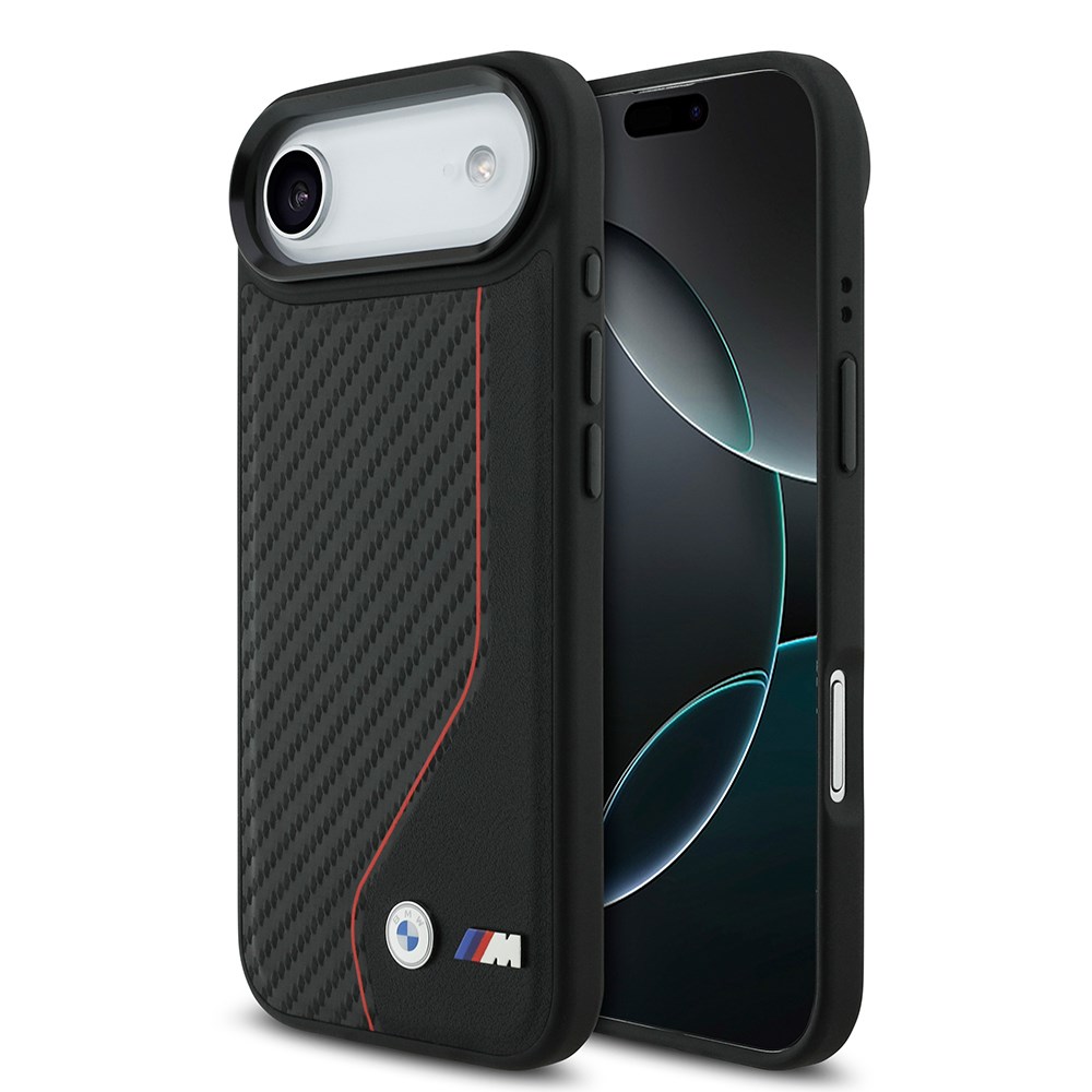 Apple iPhone 17 Air Kılıf BMW Orjinal Lisanslı M-safe Şarj Özellikli Metal BMW ve M Logolu PU Karbon Tasarımlı Kapak