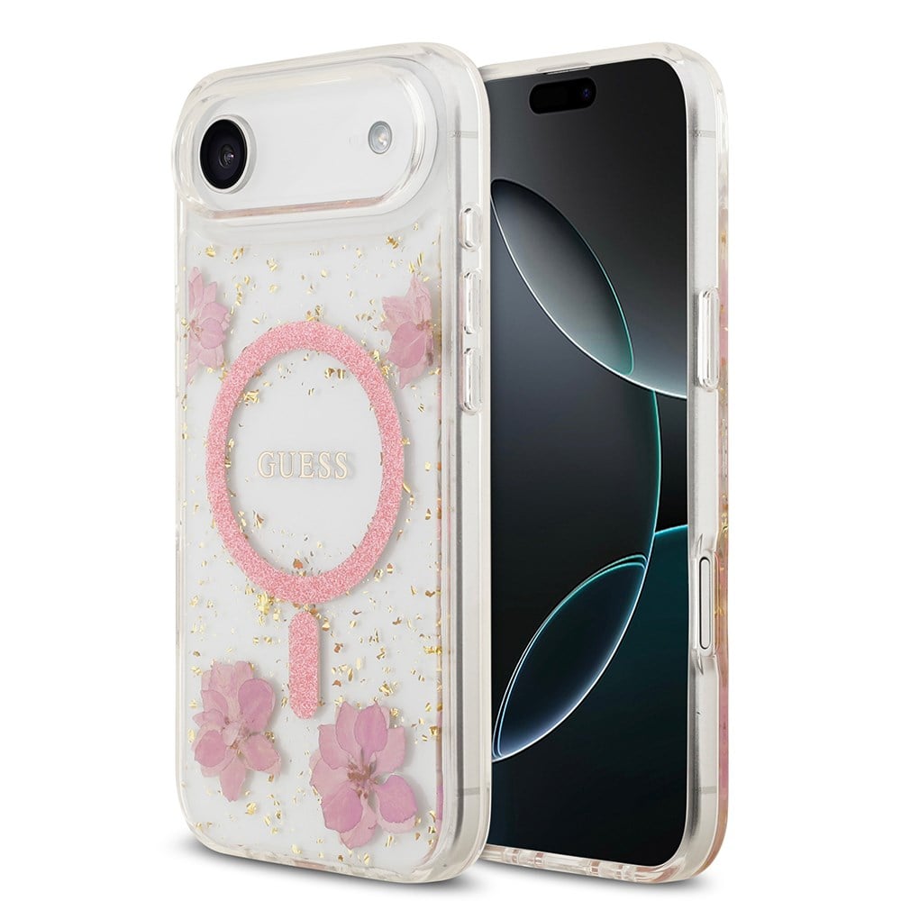 Apple iPhone 17 Air Kılıf Guess Orjinal Lisanslı M-safe Şarj Özellikli Transparan Resin Flowers Kapak
