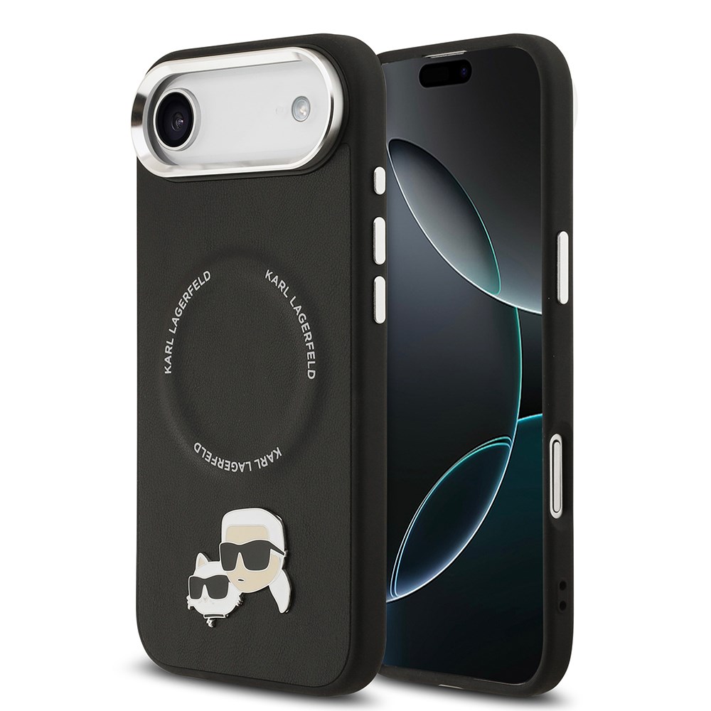 Apple iPhone 17 Air Kılıf Karl Lagerfeld Orjinal Lisanslı M-safe Şarj Özellikli Metal Kamera ve Buton Tasarımlı K&C PU Deri Kapak