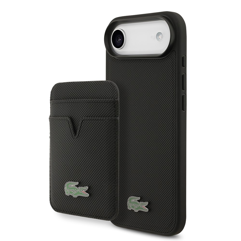 Apple iPhone 17 Air Kılıf Lacoste Orjinal Lisanslı M-safe Şarj Özellikli PU Pike Desenli Metal Logolu Kartlıklı Kapak