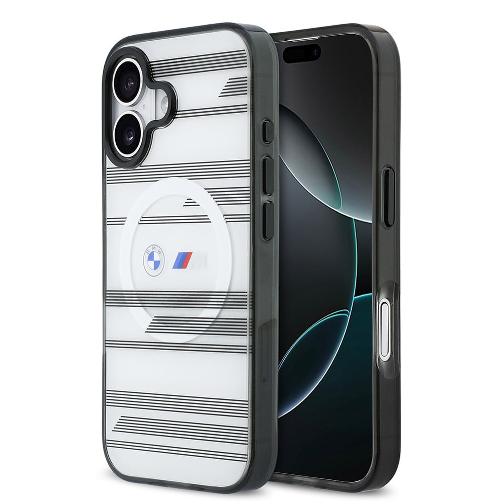 Apple iPhone 17 Kılıf BMW Orjinal Lisanslı M-safe Şarj Özellikli Metal Kamera Butonlu Yatay Şeritli M Dizayn Kapak