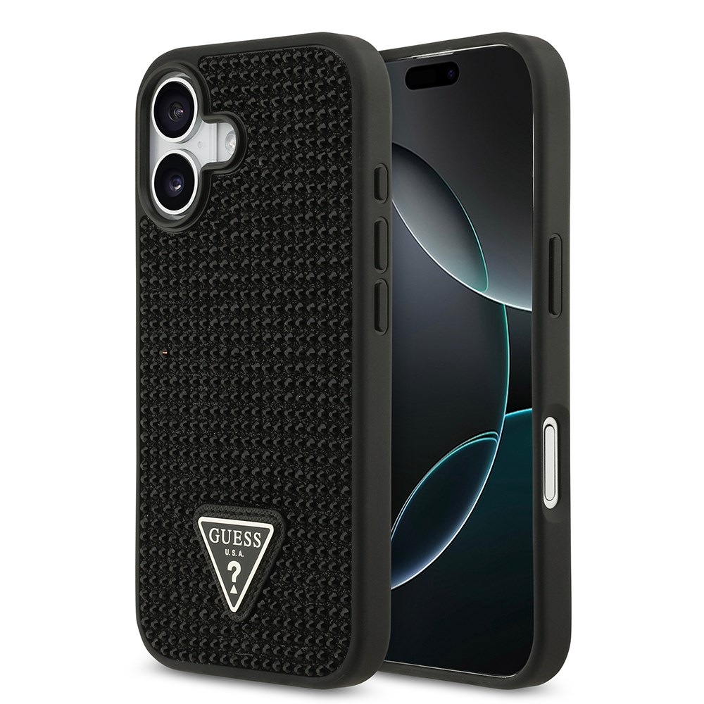 Apple iPhone 17 Kılıf Guess Orjinal Lisanslı Taşlı Arka Yüzey Üçgen Logolu Kapak