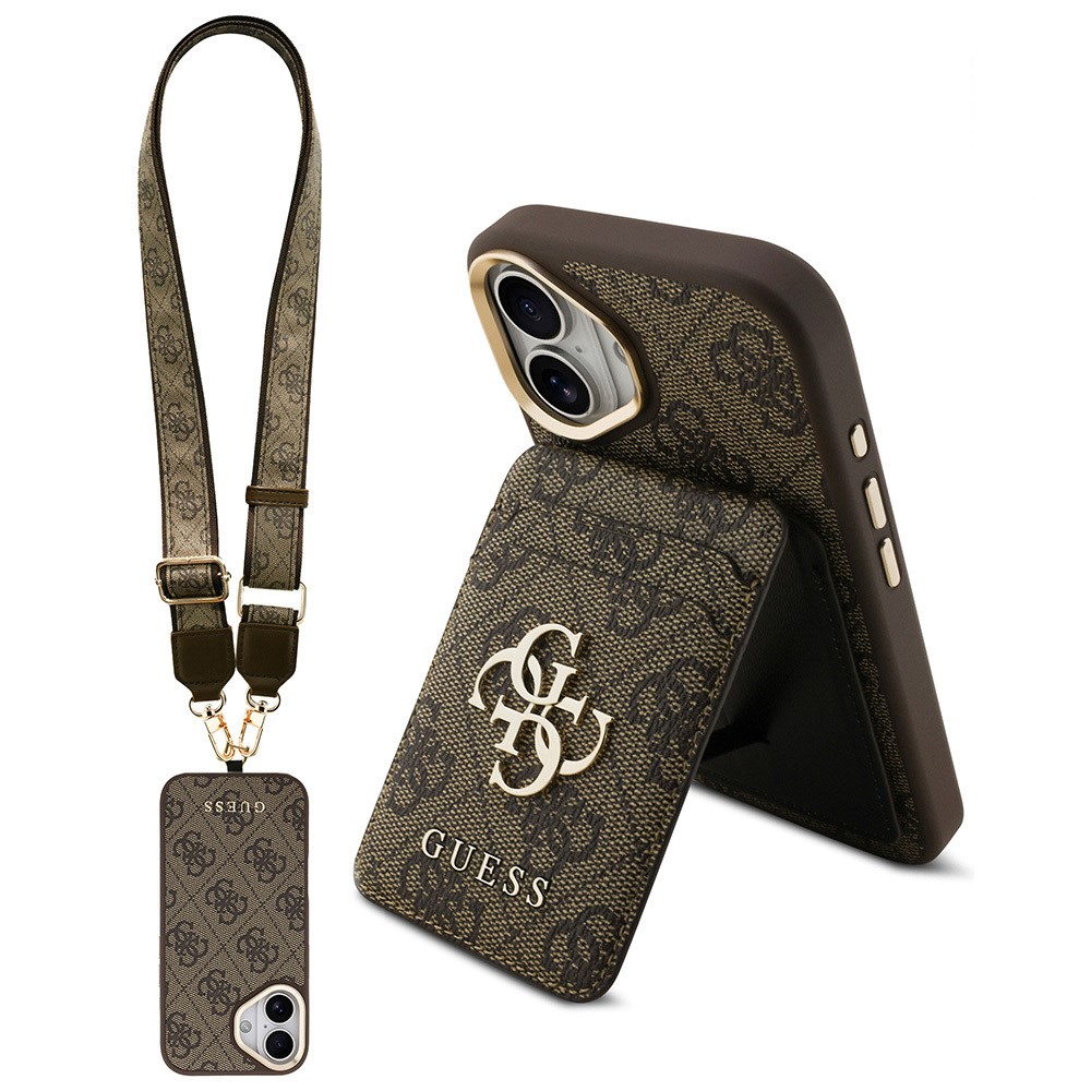 Apple iPhone 17 Kılıf Guess Orjinal Lisanslı M-safe Şarj Özellikli Askılı ve 4G Logo Kartlıklı Kapak