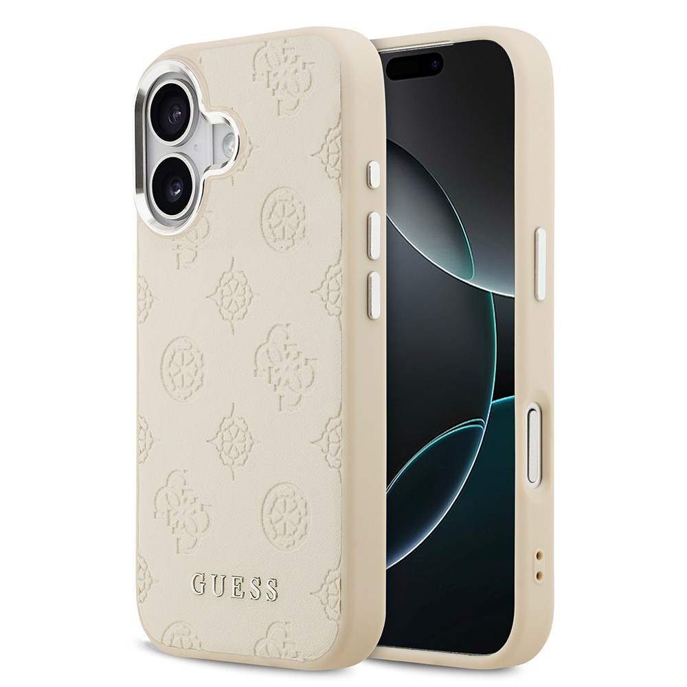 Apple iPhone 17 Kılıf Guess Orjinal Lisanslı M-safe Şarj Özellikli Sıcak Baskılı Klasik Yazı Logolu PU Deri Peony Kapak