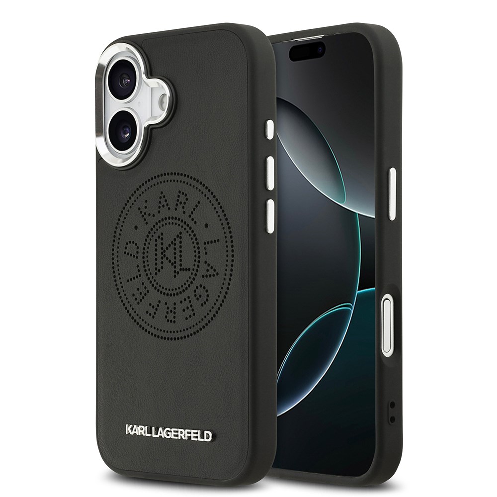 Apple iPhone 17 Kılıf Karl Lagerfeld Orjinal Lisanslı M-safe Şarj Özellikli Delikli Tasarım Metal Logolu PU Deri Kapak