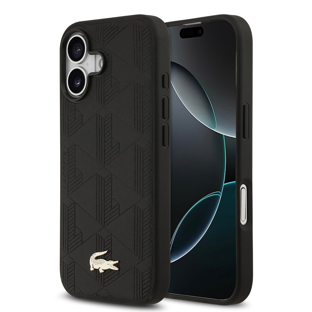Apple iPhone 17 Kılıf Lacoste Orjinal Lisanslı M-safe Şarj Özellikli PU Deri Tasarımlı Karışık Monogram Desenli Kapak