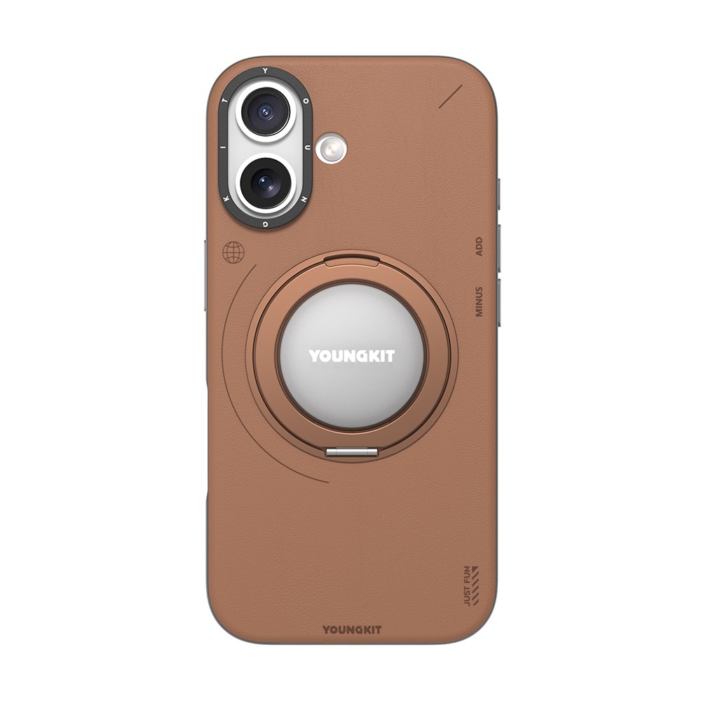 Apple iPhone 17 Kılıf M-safe Şarj Özellikli 360 Derece Standlı Basit Mat Deri Desenli Youngkit Tech Leather Serisi Kapak