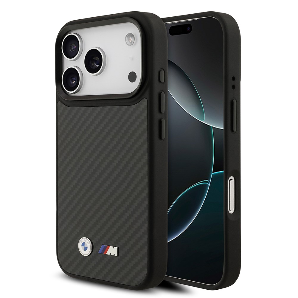 Apple iPhone 17 Pro Kılıf BMW Orjinal Lisanslı M-safe Şarj Özellikli Karbon Fiber Metal Logolu Kapak