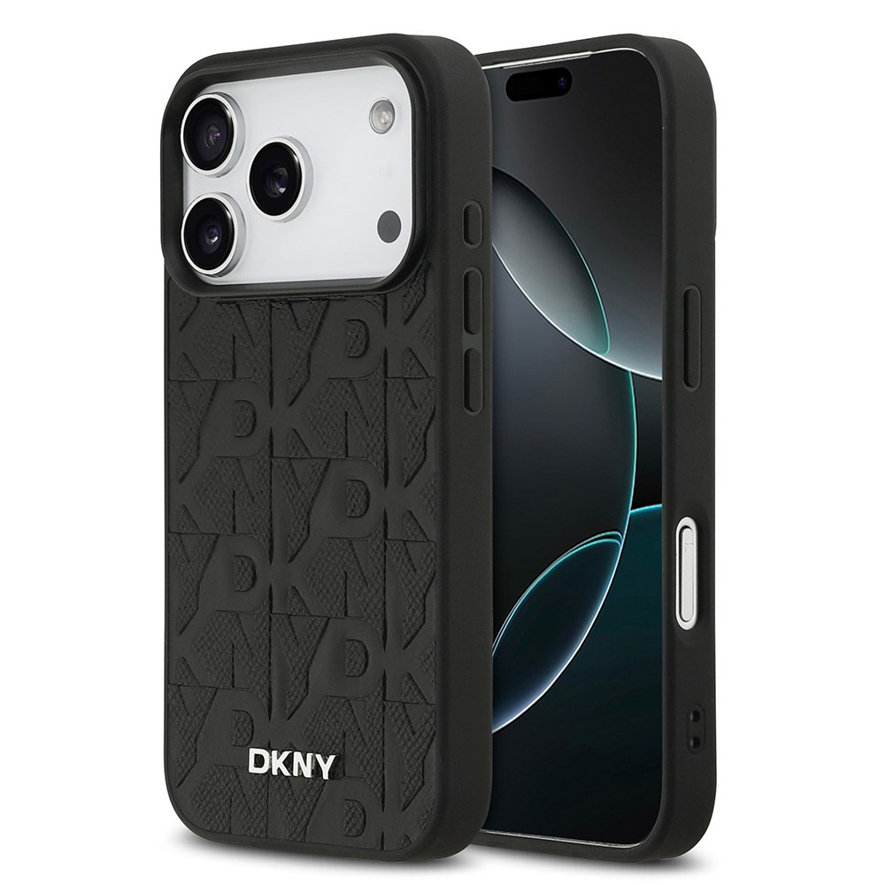 Apple iPhone 17 Pro Kılıf DKNY Orjinal Lisanslı M-safe Şarj Özellikli 3D Yazılı Grid Pattern Kapak