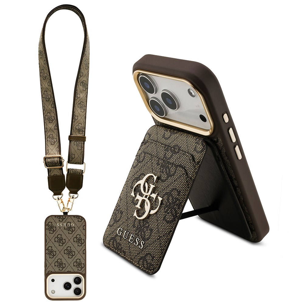 Apple iPhone 17 Pro Kılıf Guess Orjinal Lisanslı M-safe Şarj Özellikli Askılı ve 4G Logo Kartlıklı Kapak