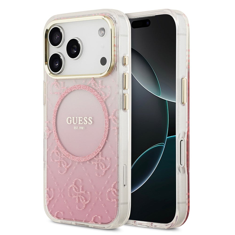 Apple iPhone 17 Pro Kılıf Guess Orjinal Lisanslı M-safe Şarj Özellikli 4G Desenli Simli Silikon Kapak