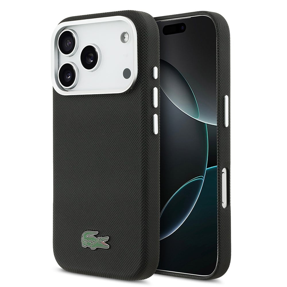 Apple iPhone 17 Pro Kılıf Lacoste Orjinal Lisanslı M-Safe Şarj Özellikli PVC Pike Desenli Arka Yüzey İkonik Timsah Dokuma Logolu Kapak