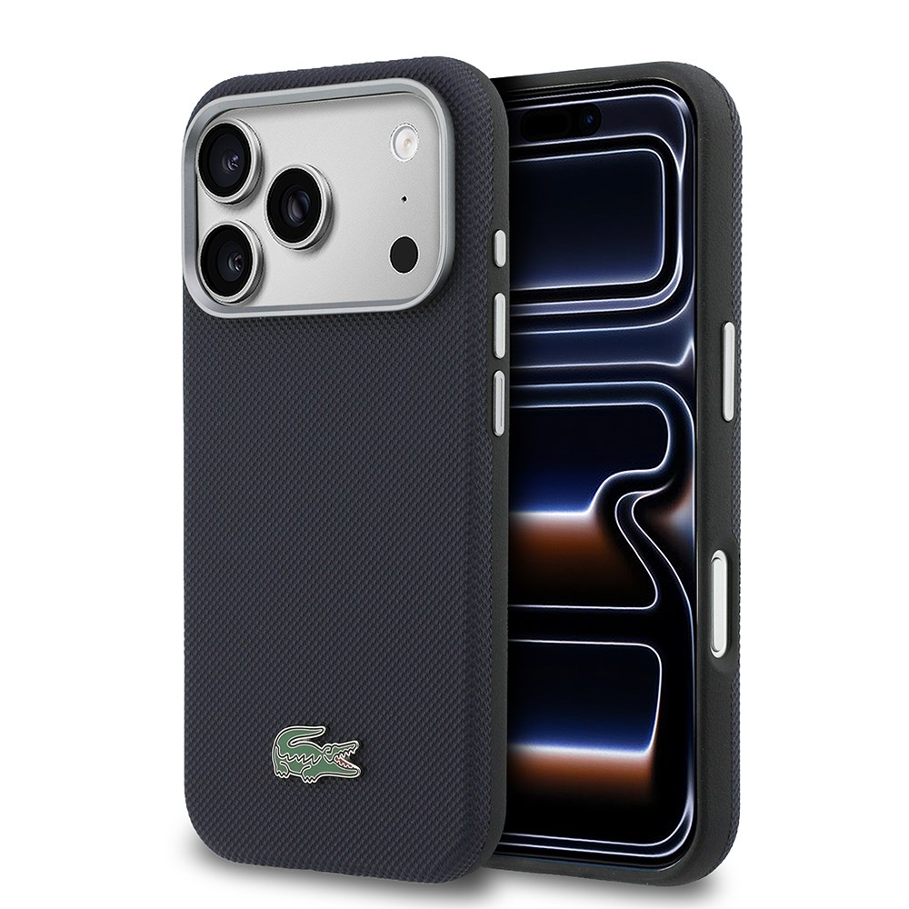 Apple iPhone 17 Pro Kılıf Lacoste Orjinal Lisanslı M-Safe Şarj Özellikli PVC Yarı Pike Desenli Arka Yüzey İkonik Timsah Dokuma Logolu Kapak