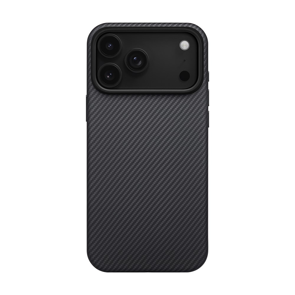 Apple iPhone 17 Pro Kılıf M-safe Şarj Özellikli Aramid Fiber Pitaka Military-Grade Classic Serisi Black-Grey Twill Kapak