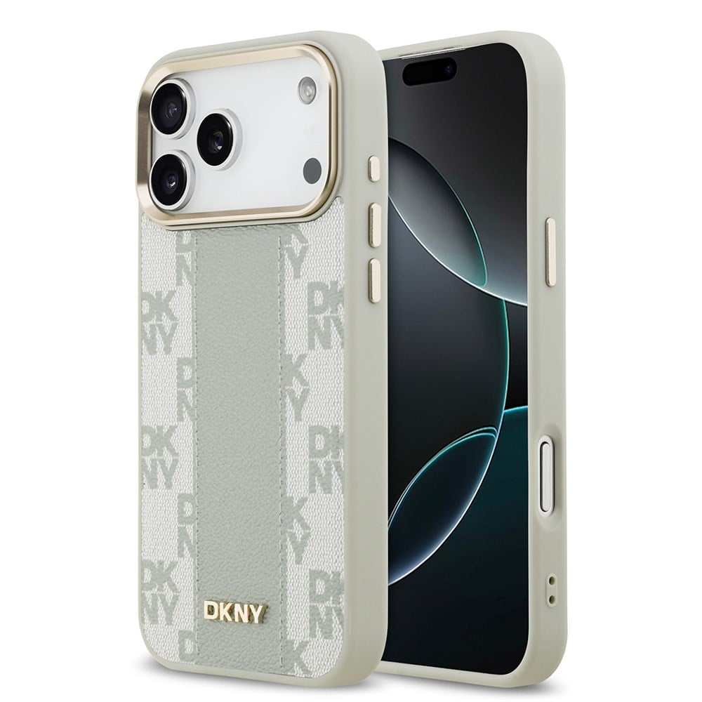 Apple iPhone 17 Pro Max Kılıf DKNY Orjinal Lisanslı M-safe Şarj Özellikli 3D Yazılı Checkered Pattern Kapak