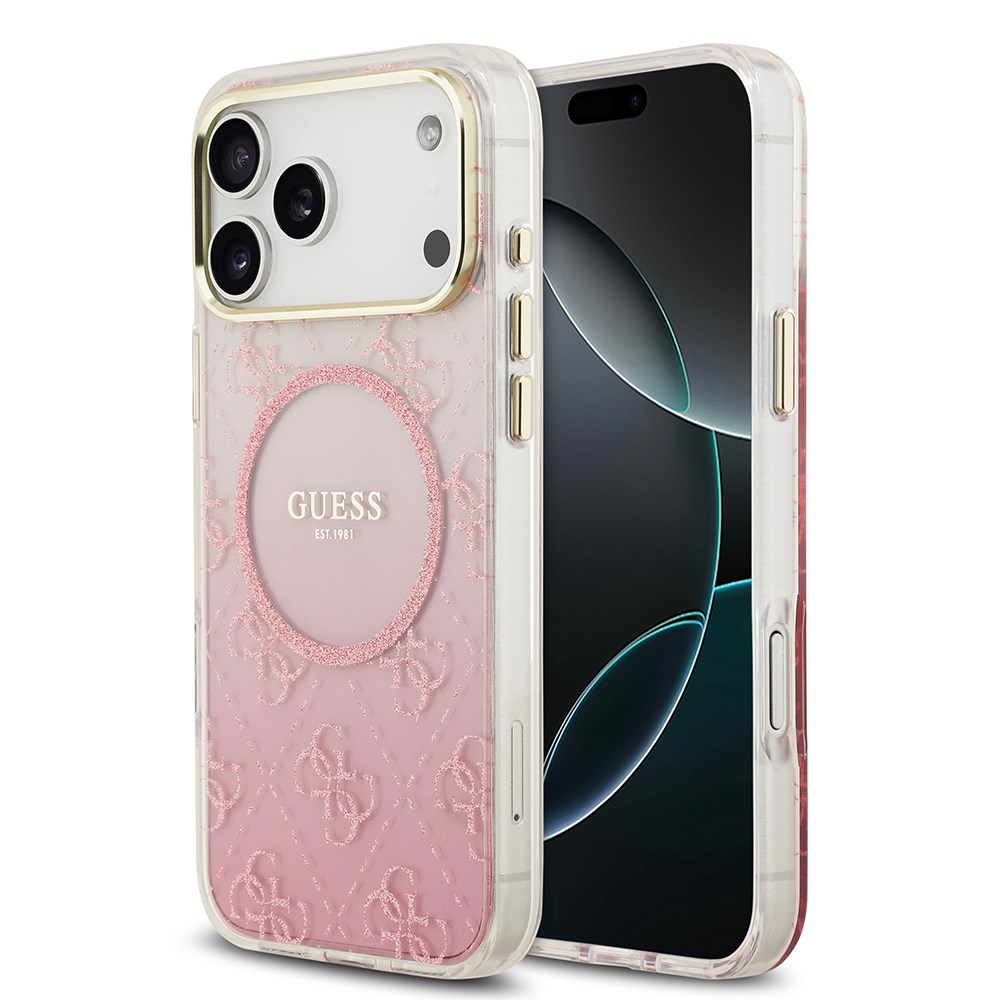 Apple iPhone 17 Pro Max Kılıf Guess Orjinal Lisanslı M-safe Şarj Özellikli 4G Desenli Simli Silikon Kapak