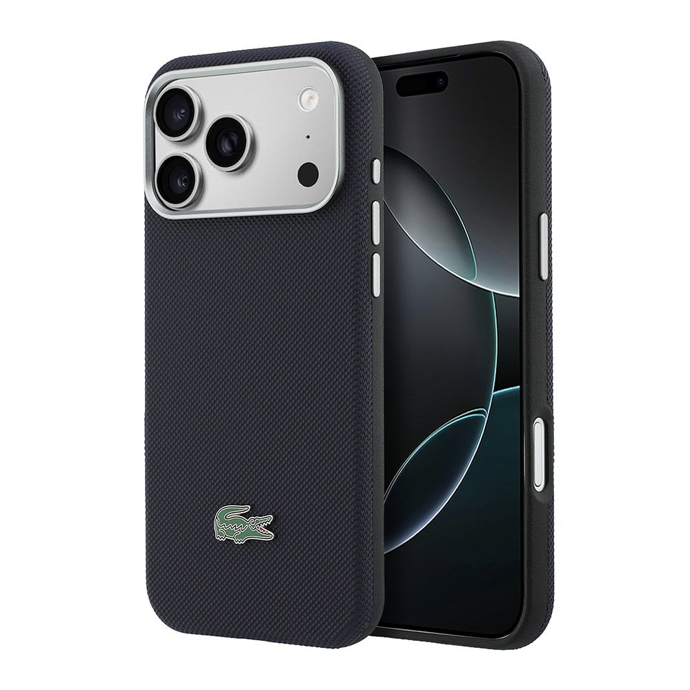 Apple iPhone 17 Pro Max Kılıf Lacoste Orjinal Lisanslı M-Safe Şarj Özellikli PVC Yarı Pike Desenli Arka Yüzey İkonik Timsah Dokuma Logolu Kapak