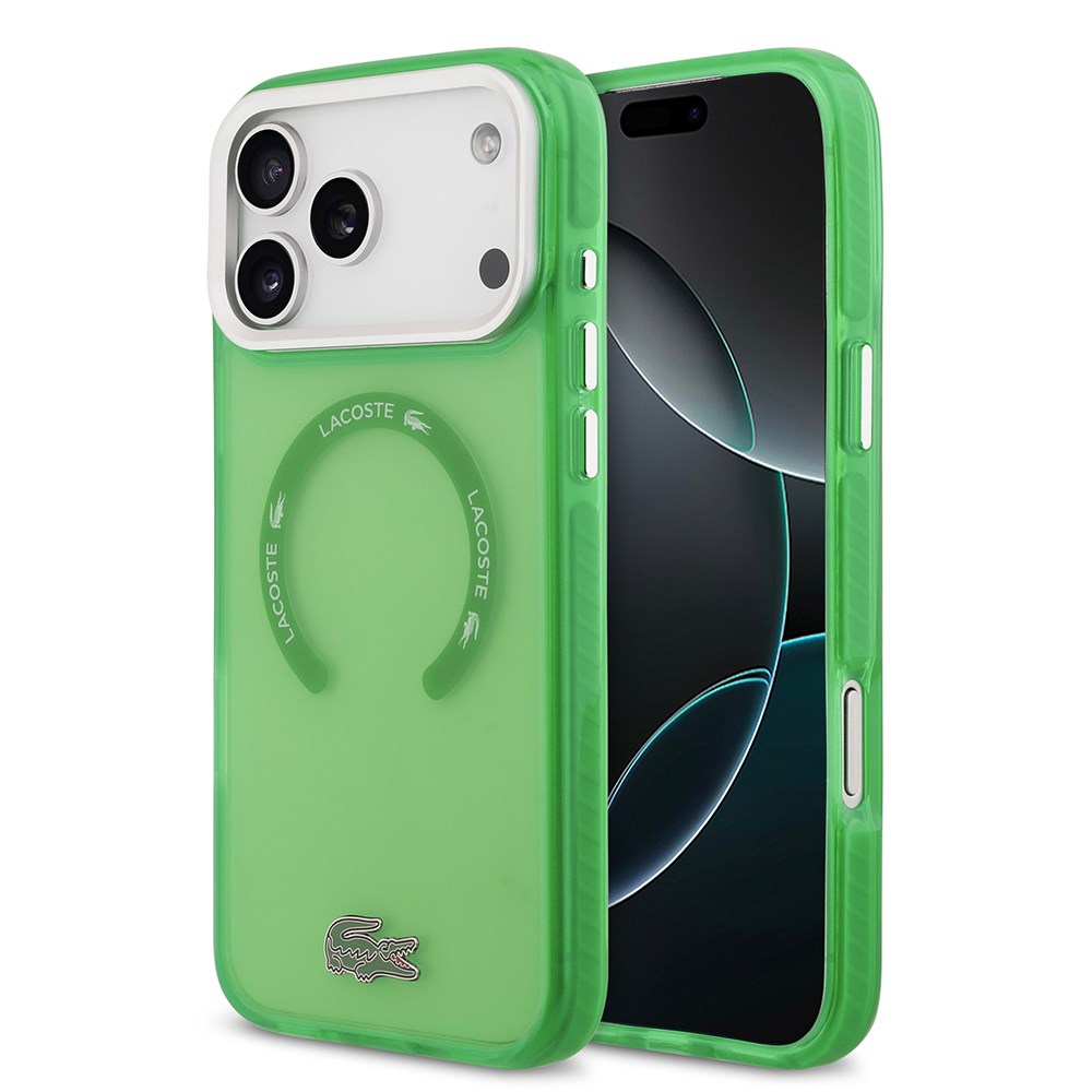 Apple iPhone 17 Pro Max Kılıf Lacoste Orjinal Lisanslı M-safe Şarj Özellikli İkonik Timsah Logolu Buzlu Kapak