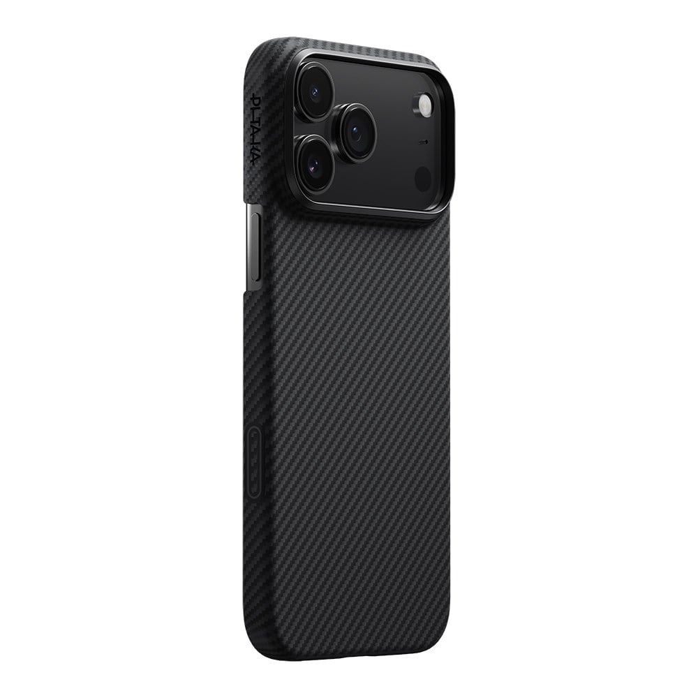 Apple iPhone 17 Pro Max Kılıf M-safe Şarj Özellikli 1500D Aramid Fiber Pitaka Ultra-Slim Classic Serisi Black-Grey Twill Kapak
