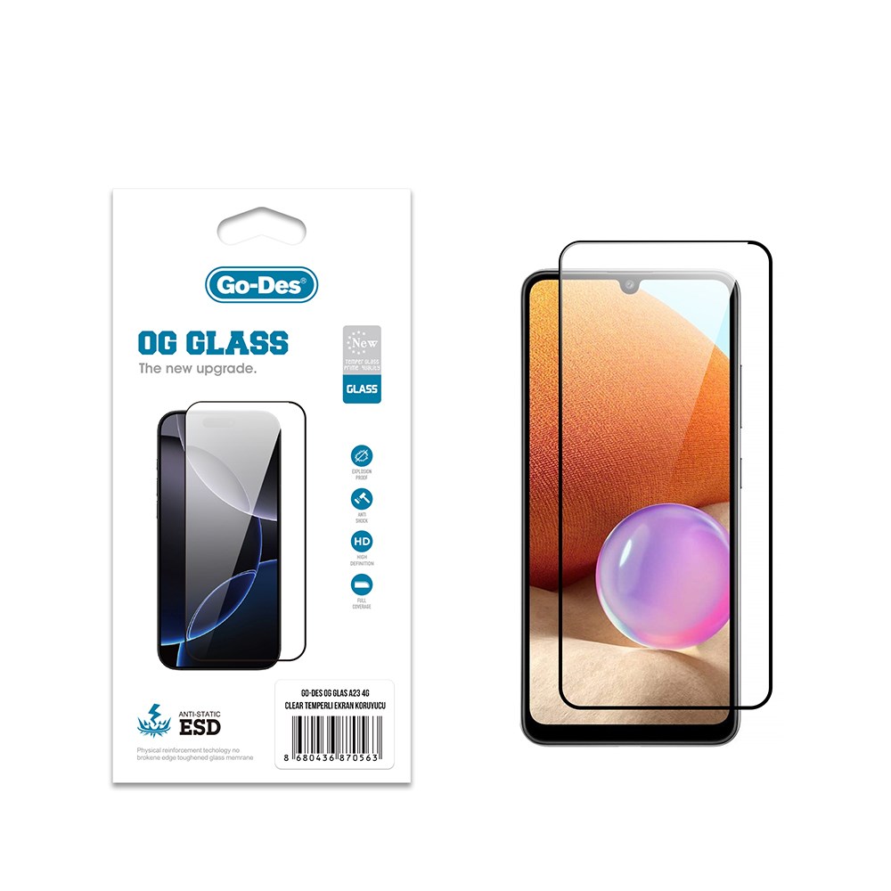 Galaxy A23 Go Des OG Glass Antistatik Temperli Cam Ekran Koruyucu