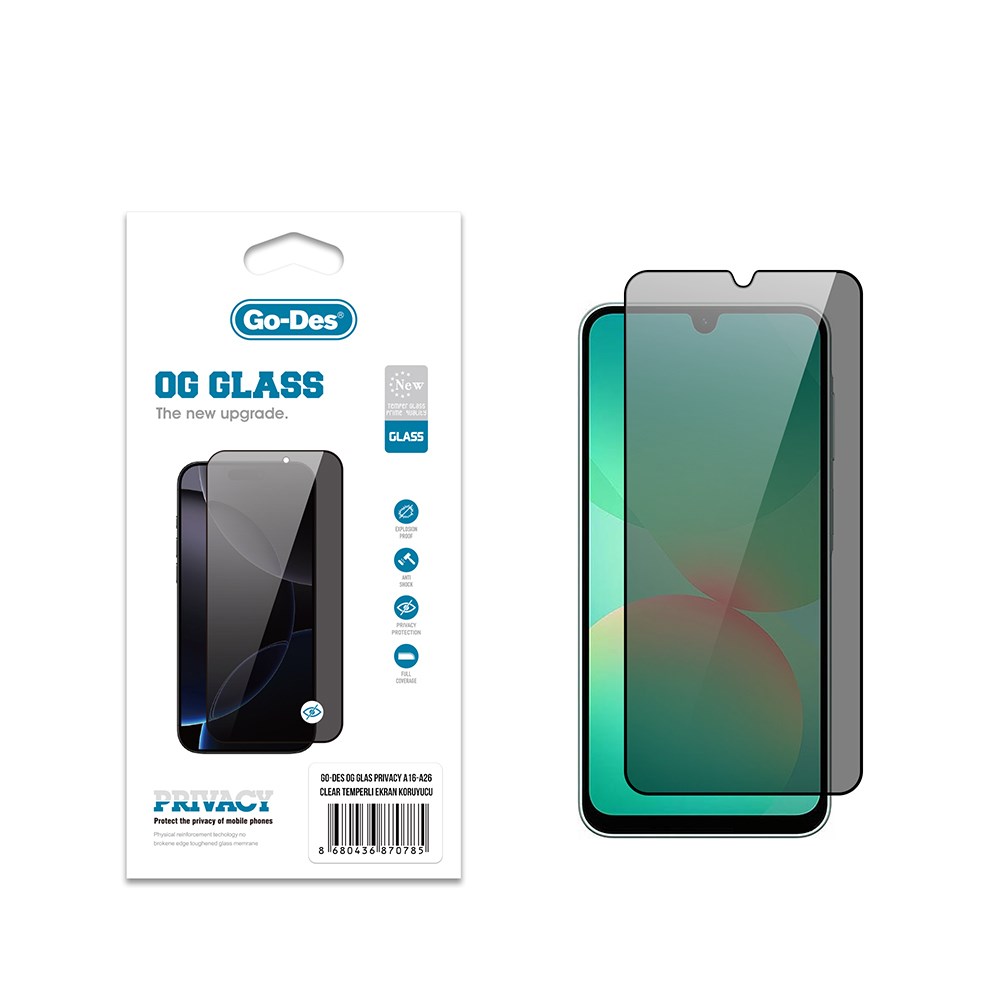 Galaxy A26 Go Des OG Glass Privacy Antistatik Temperli Cam Ekran Koruyucu