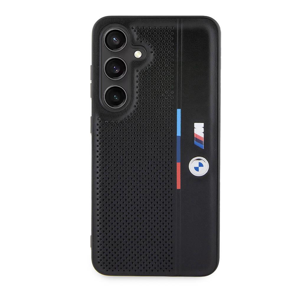 Galaxy S24 Kılıf BMW Orjinal Lisanslı M Logolu Üç Renk Çizgili Delikli Detail Line Kapak