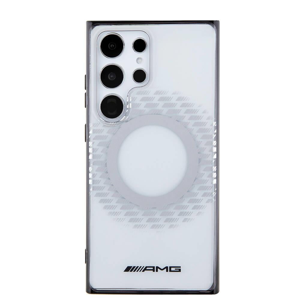 Galaxy S24 Ultra Kılıf AMG Orjinal Lisanslı M-safe Şarj Özellikli Eşkenar Dörtgen Desenli Transparan Kapak