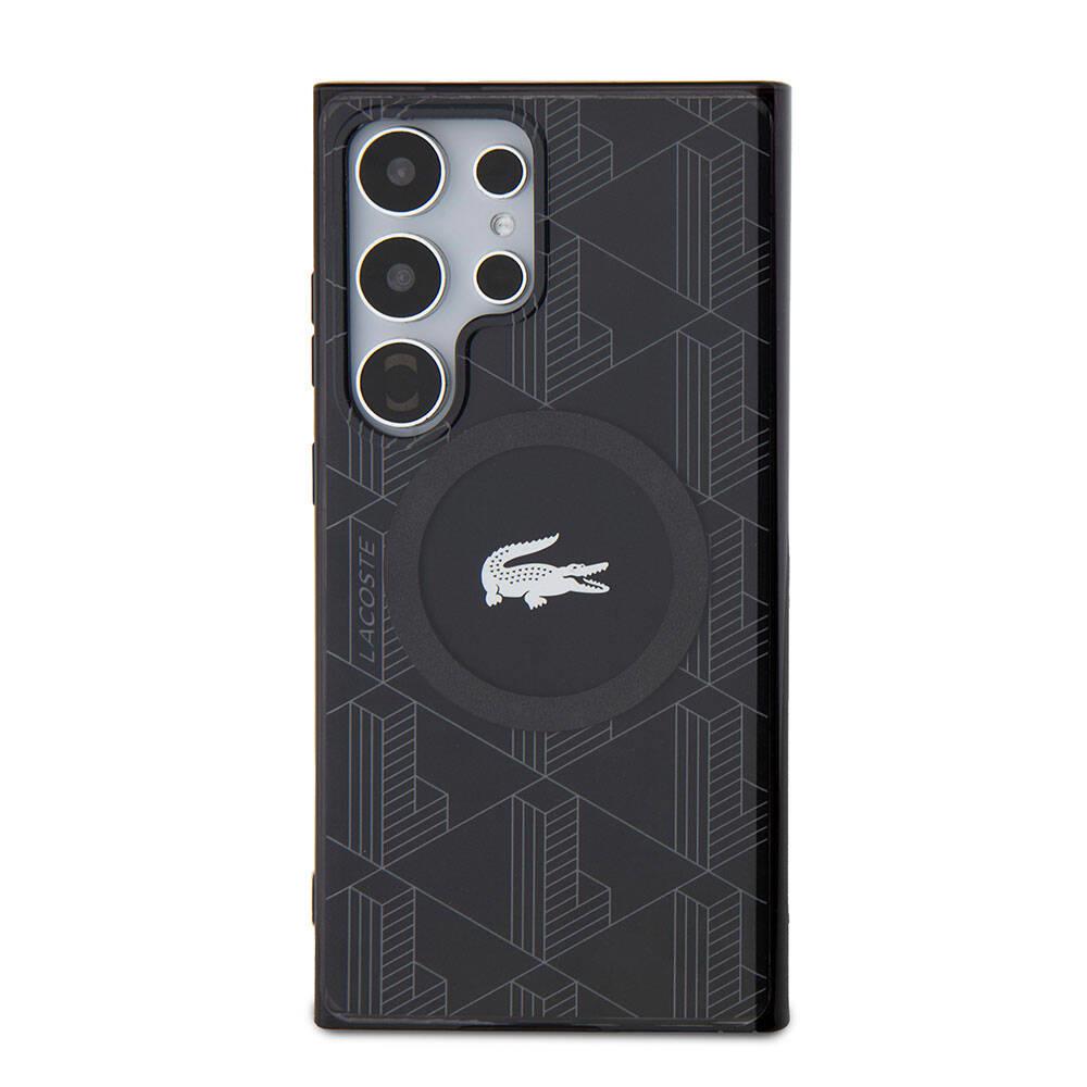 Galaxy S24 Ultra Kılıf Lacoste Orjinal Lisanslı M-safe Şarj Özellikli Çift Katmanlı Timsah Logolu Blend Monogram Kapak