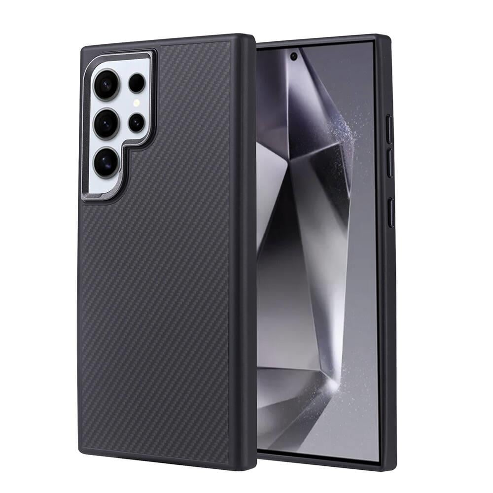 Galaxy S24 Ultra Kılıf M-safe Şarj Özellikli Karbon Fiber Görünümlü Zore Troy Kapak
