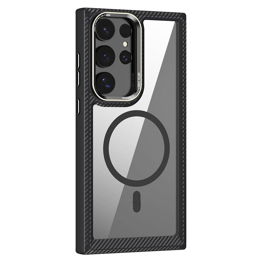 Galaxy S24 Ultra Kılıf M-safe Şarj Özellikli Sert PC Karbon Fiber Kenar Tasarımlı Zore Libero Kapak