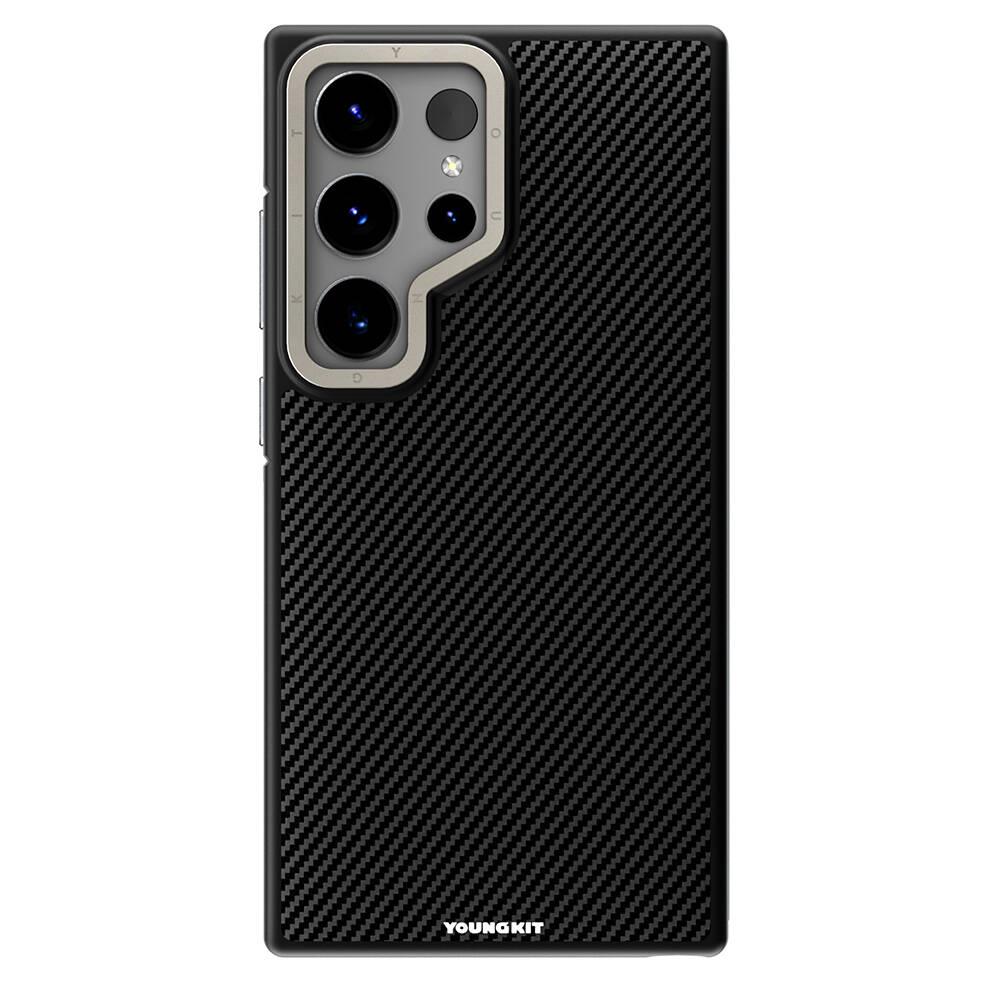 Galaxy S24 Ultra Kılıf M-safe Şarj Özellikli Aramid Fiber Tasarımlı Youngkit 600D Kevlar Serisi Kapak