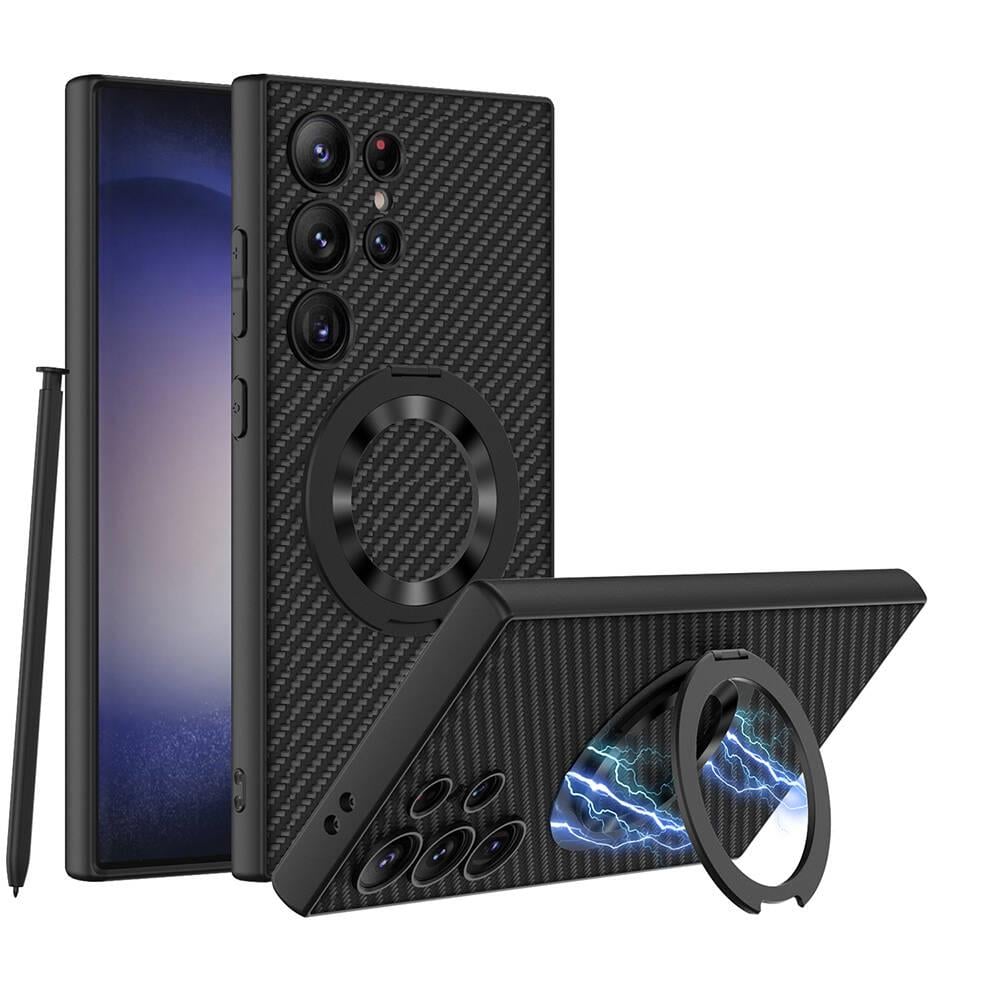 Galaxy S24 Ultra Wireless Şarj Özellikli Zore Kıpta Standlı M-safe Silikon Kapak