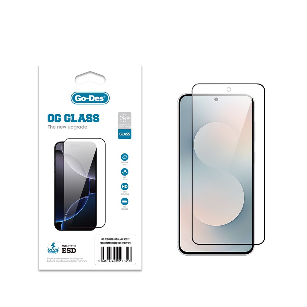 Galaxy S25 FE Go Des OG Glass Antistatik Temperli Cam Ekran Koruyucu