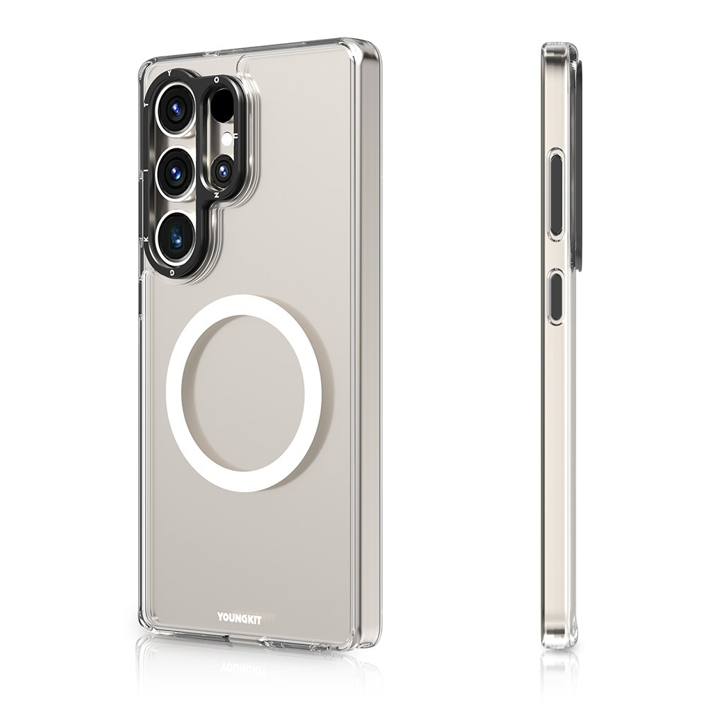 Galaxy S25 Ultra Kılıf M-safe Şarj Özellikli Cam Arka Yüzey TPU Youngkit Gemstone Serisi Kapak