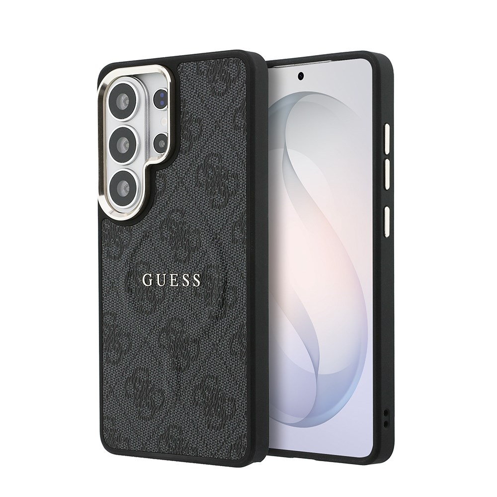 Galaxy S26 Ultra Kılıf Guess Orjinal Lisanslı M-safe Şarj Özellikli Metal Kamera Çerçeveli PU Deri 4G Desenli Yazı Logolu Kapak