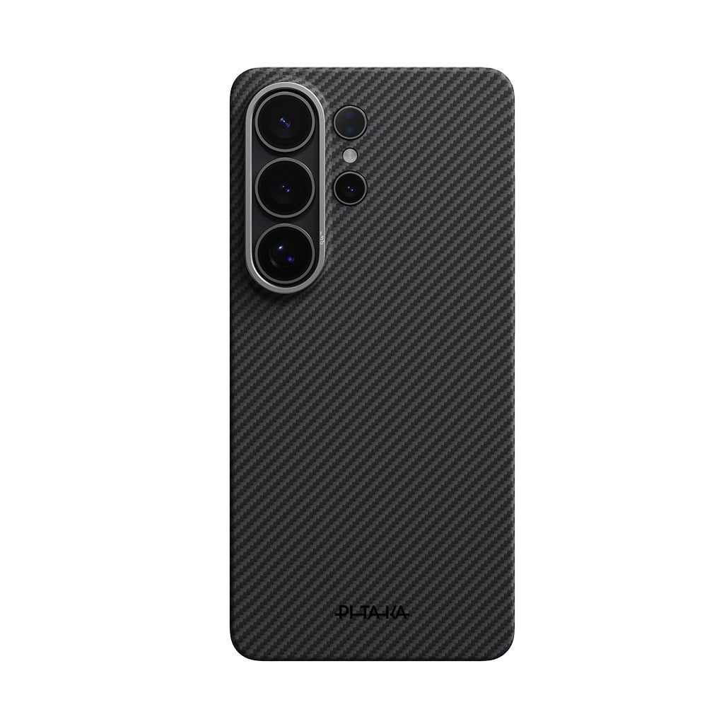 Galaxy S26 Ultra Kılıf M-safe Şarj Özellikli 600D Aramid Fiber Pitaka Ultra-Slim Classic Serisi Black-Grey Twill Kapak