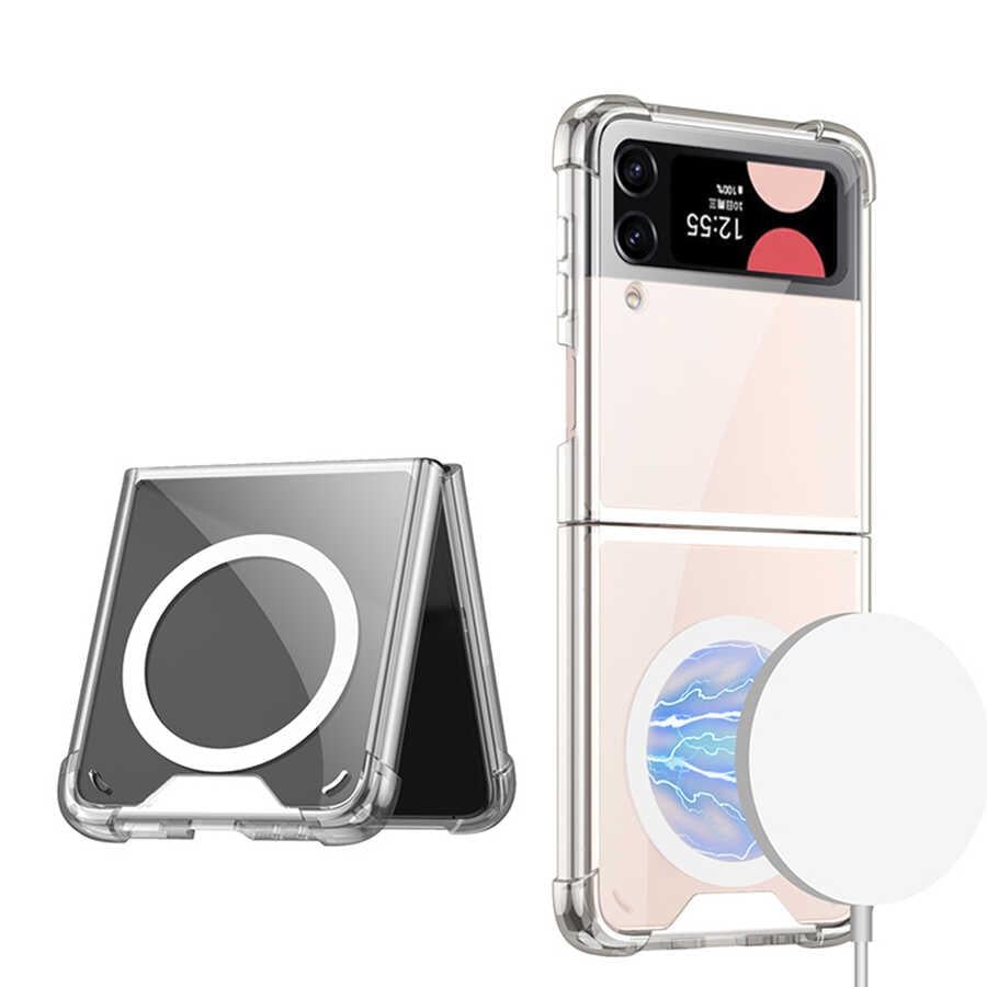 Galaxy Z Flip 3 Kılıf Wireless Şarj Özellikli Airbagli Zore Kıpta Anti Shock M-safe Kapak