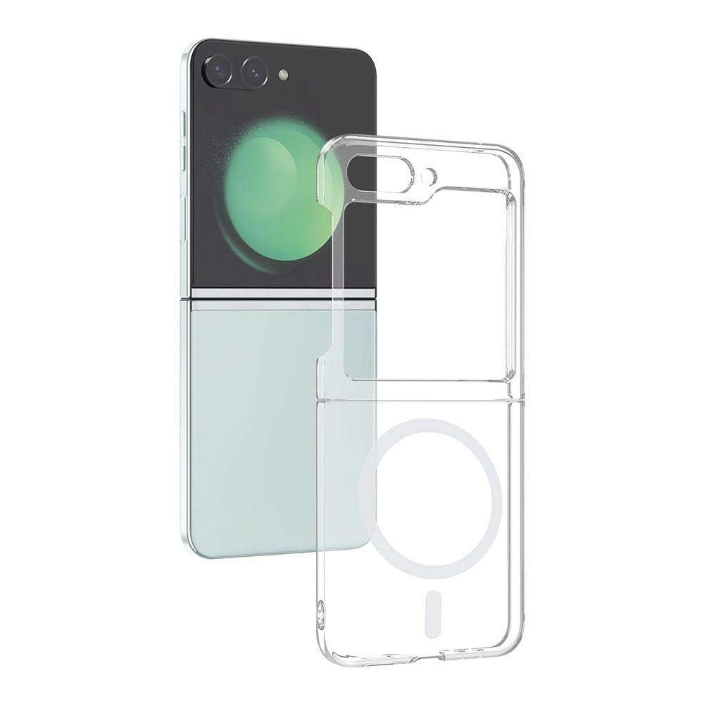 Galaxy Z Flip 5 Kamera Korumalı M-Safe Şarj Özellikli Şeffaf Zore London Sert PC Kapak