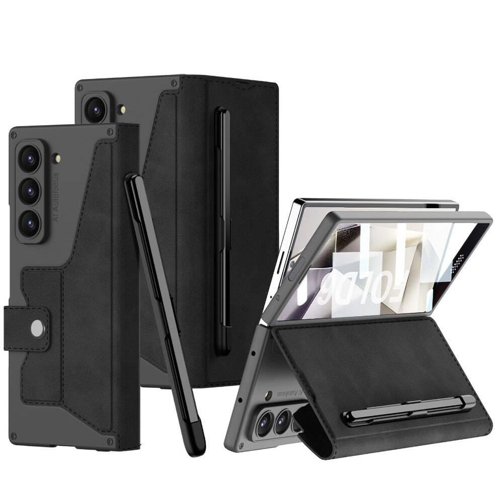Galaxy Z Fold 6 Kılıf Kamera Korumalı Kadife Tasarımlı Zore Kıpta Kalem Bölmeli Fest Kapak