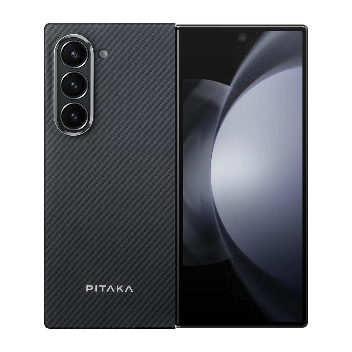 Galaxy Z Fold 6 Kılıf M-safe Şarj Özellikli 600D Aramid Fiber Pitaka Ultra-Slim Classic Serisi Black-Grey Twill Kapak