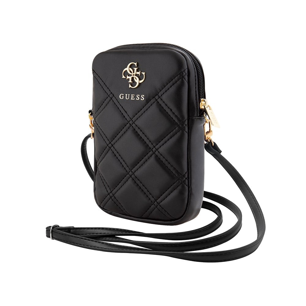 Guess Orjinal Lisanslı 4G Metal Logolu Kapitone Desenli Fermuarlı PU Deri Çapraz Askılı Vücut Çantası