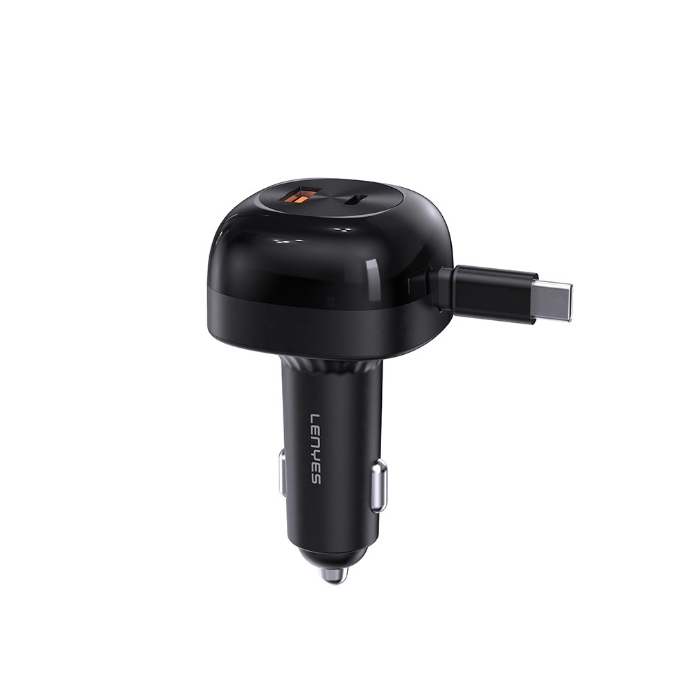 Lenyes CA59 Type-C Kablolu Hızlı Şarj Özellikli Type-C + USB-A Portlu Araç Şarj Aleti PD 60W