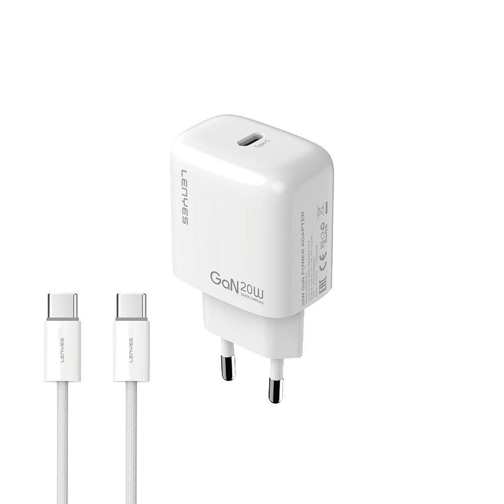 Lenyes LCH90-TC-TC Type-C to Type-C GaN Teknolojili PD Hızlı Şarj Özellikli Şarj Seti 20W