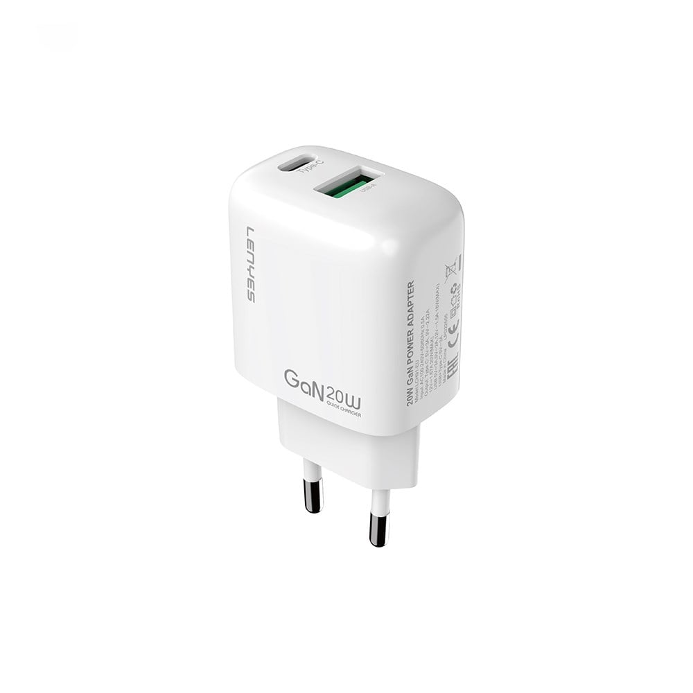 Lenyes LCH91 Type-C ve USB GaN Teknolojili PD Hızlı Şarj Özellikli Şarj Başlığı 20W