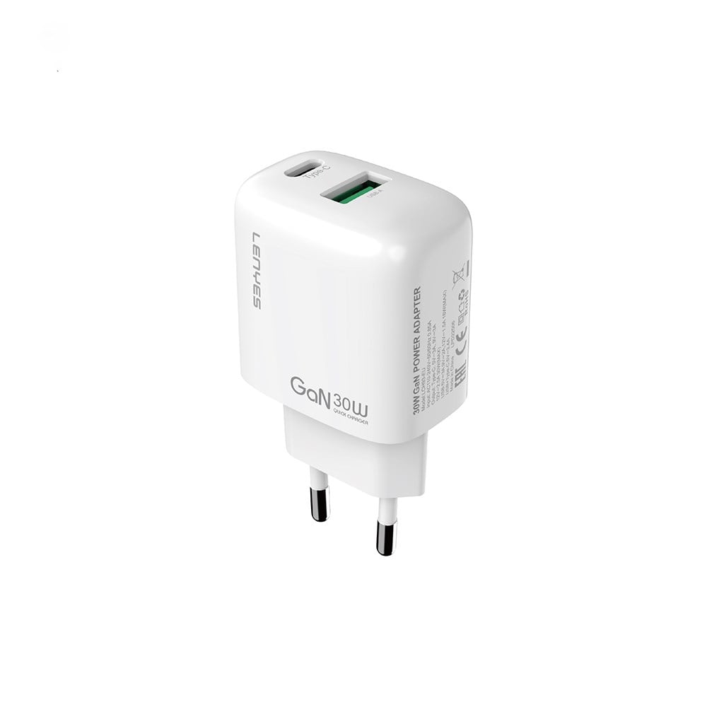 Lenyes LCH93 Type-C ve USB GaN Teknolojili PD Hızlı Şarj Özellikli Şarj Başlığı 30W