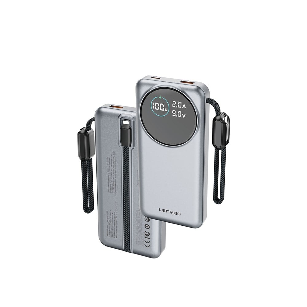 Lenyes PX1004D Dijital LED Ekranlı Lightning Kablolu Powerbank 22.5W 10.000mAh