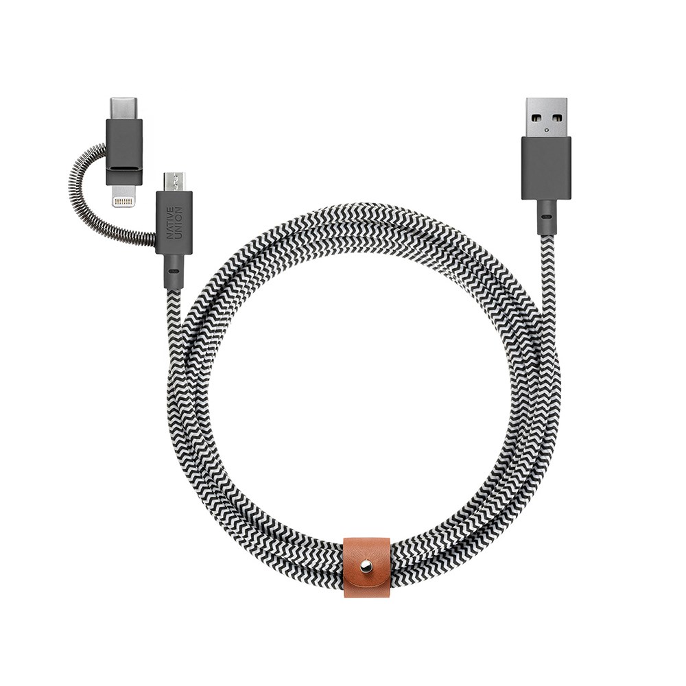 Native Union Belt Serisi 3in1 USB-A to Type-C - Lightning - Micro Şarj Kablosu 2M