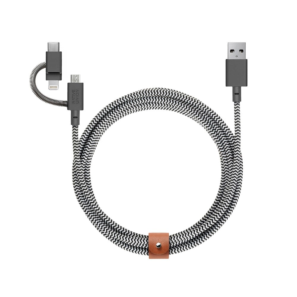 Native Union Belt Serisi 3in1 USB-A to Type-C - Lightning - Micro Şarj Kablosu 2M