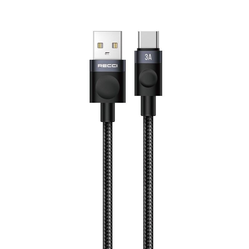 Recci RS50C USB-A to Type-C Örgü Tasarımlı Hızlı Şarj Özellikli Data ve Şarj Kablosu 1M